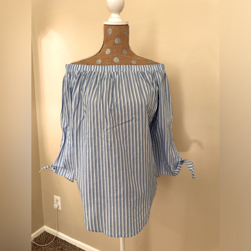 Cotton Blend Off the Shoulder Striped Top